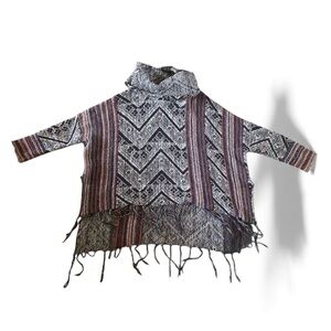 Free People Be the One Fringe Poncho Cowlneck Sweater S Small